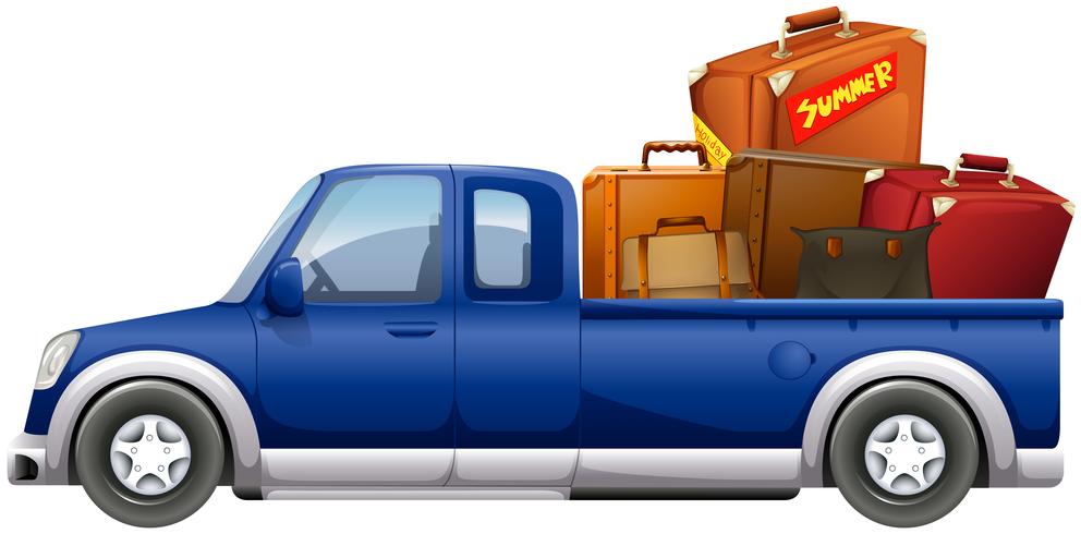 Pick up truck loaded with bags vector