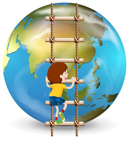 Boy climbing up ladder vector