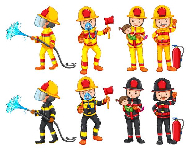 Un conjunto de caracteres de bombero. vector