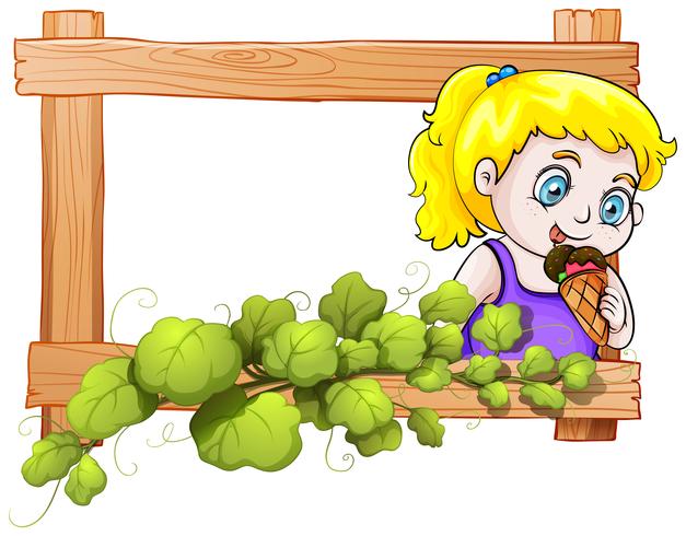 A frame with a young girl eating an icecream vector
