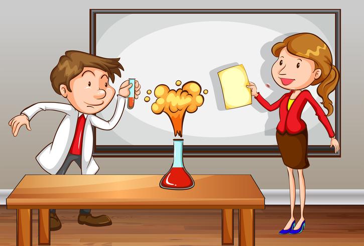 Science teachers teaching in front of the class vector