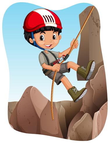 Boy climbing up the mountain vector