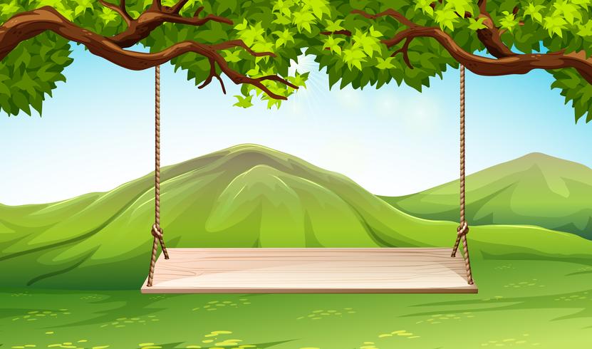 Scene with wooden swing in the park vector