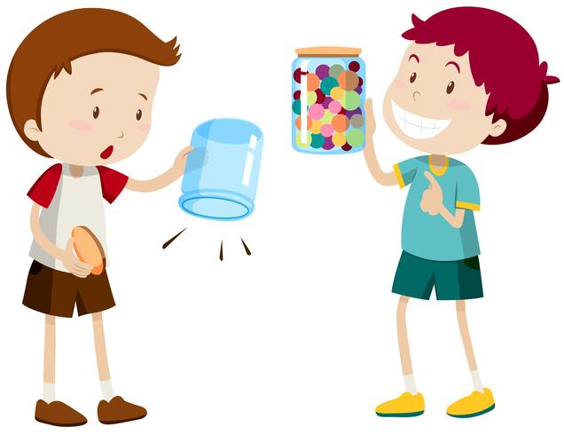 Boys with empty jar and full jar vector