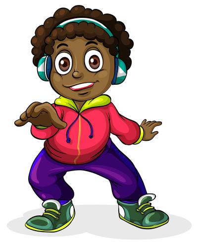 Un joven negro escuchando la música. vector