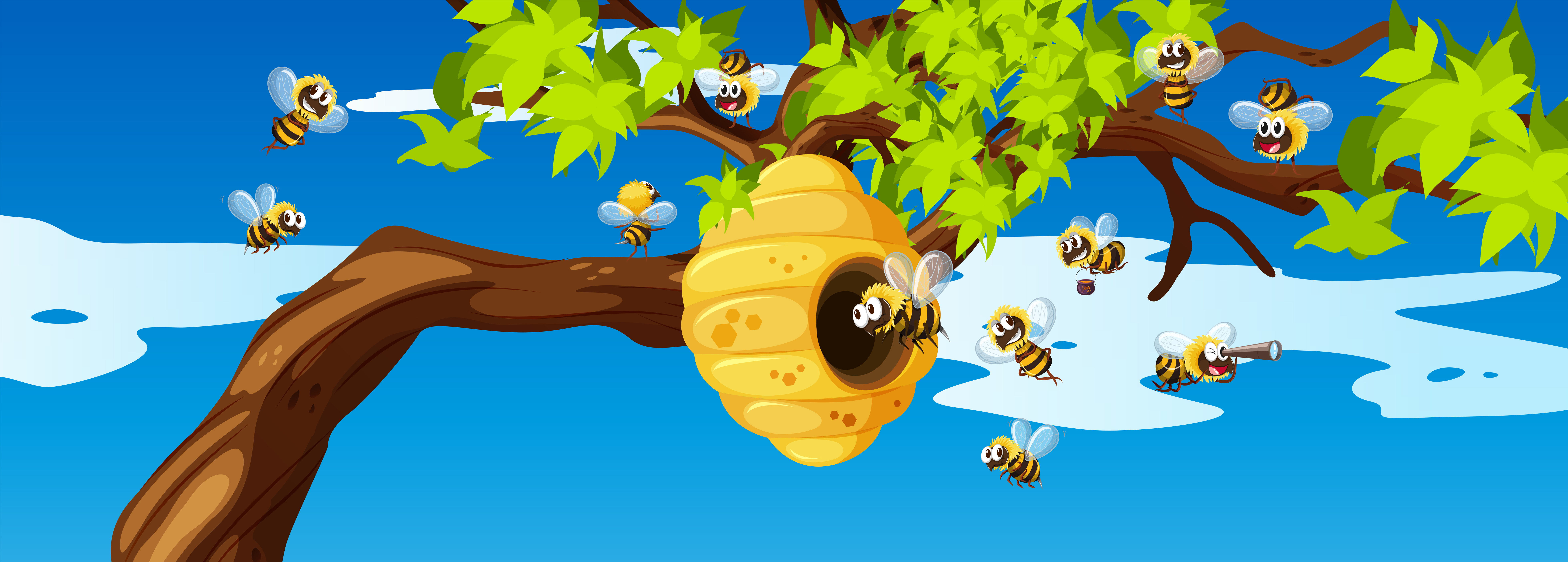 Abejas volando alrededor de la colmena 366405 Vector en Vecteezy