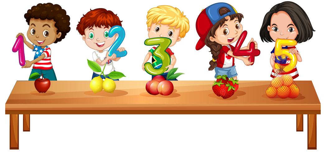 Children counting numbers one to five vector