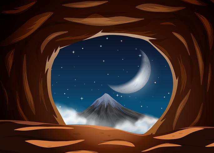 Vista nocturna desde la cueva. vector