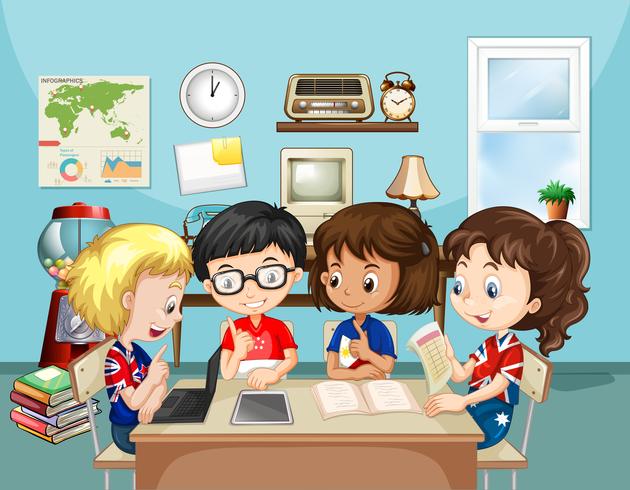 Children studying in the classroom vector