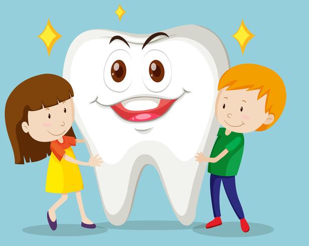 Boy and girl with clean tooth vector
