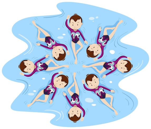 Natación sincronizada mujer en grupo. vector