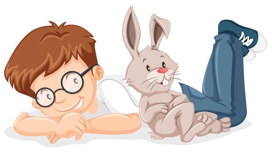 Boy with pet rabbit vector