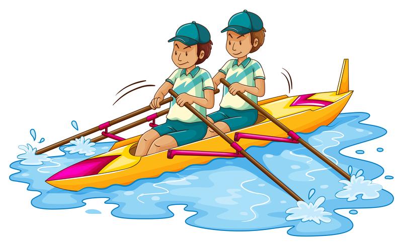 Two men rowing kayak vector