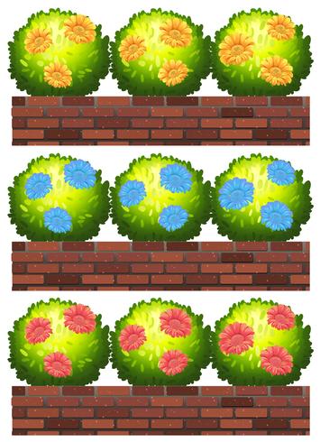 Flowers on the brick walls vector