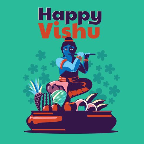 Ilustración de un fondo para el tradicional festival hindú Vishu feliz celebrado en Kerala, India vector