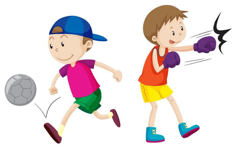 Boy playing football and boxing vector
