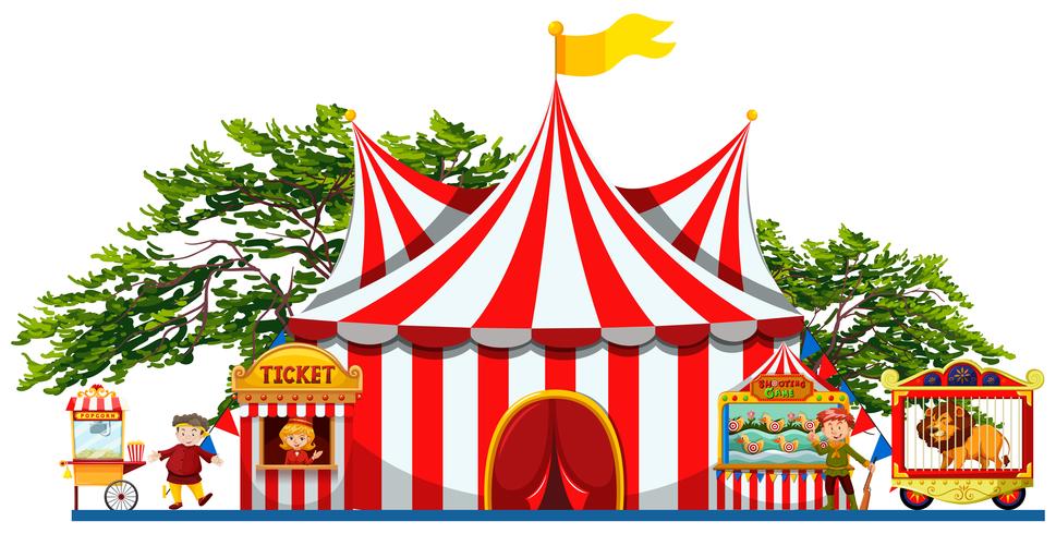 Amusement park with tent and vendors vector