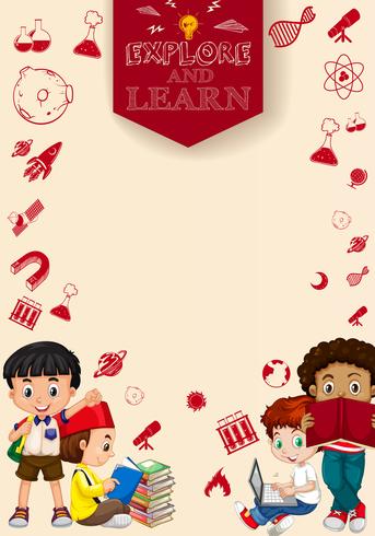 Children reading books and using computer vector