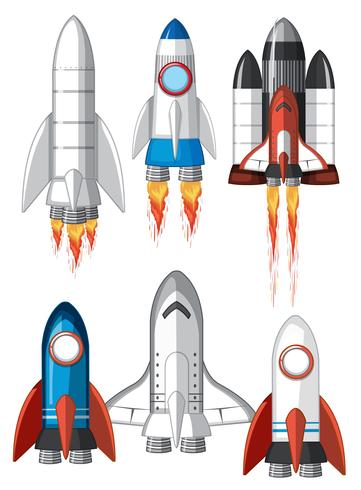 Conjunto de nave espacial sobre fondo blanco vector