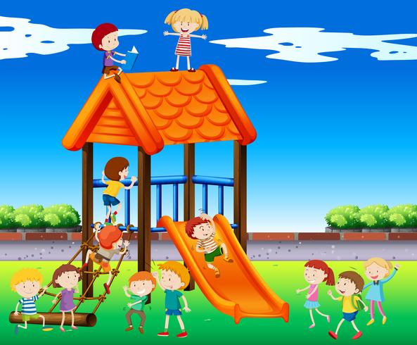 Children playing slide in the park vector