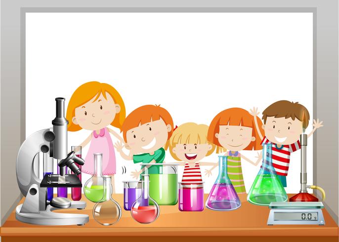 Diseño de bordes con niños y laboratorio. vector