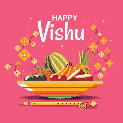 fruits and vegetable in pot for festival of vishukkani vector