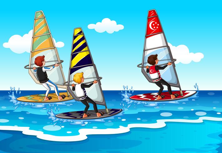 People doing windsurfing in the sea vector