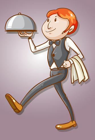 Waiter serving tray of food vector