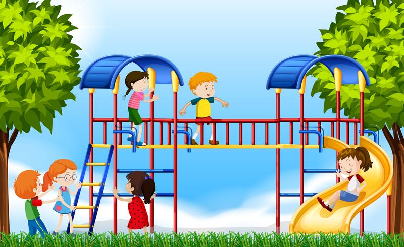 Children playing in the playground at daytime vector