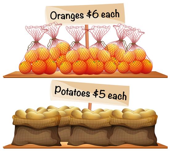 Bags of potatoes and oranges vector