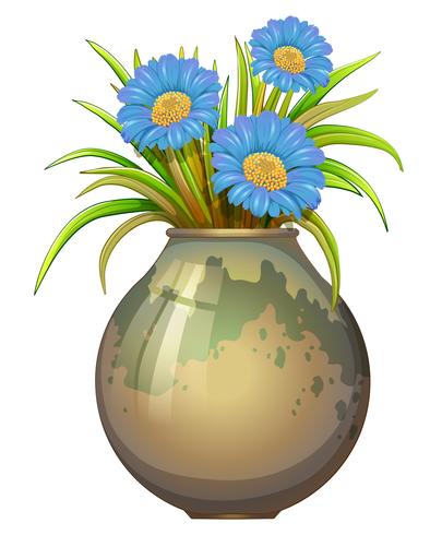 A big pot with blue flowers vector