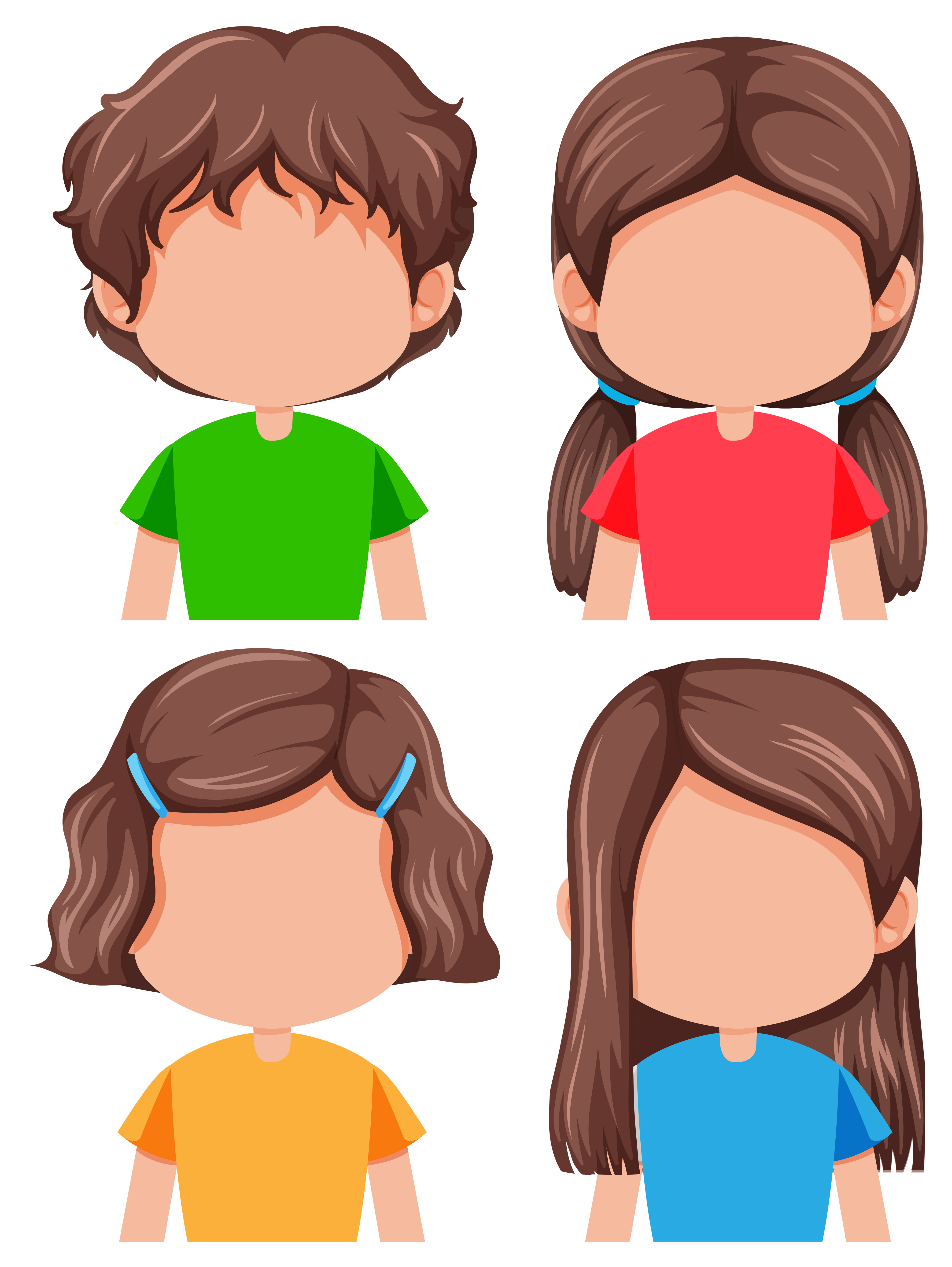 Set of brunette girl different hairstyle 366839 Vector Art at Vecteezy