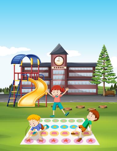 Children playing twister at school lawn vector