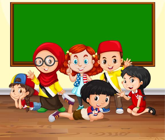 Many children in the classroom vector