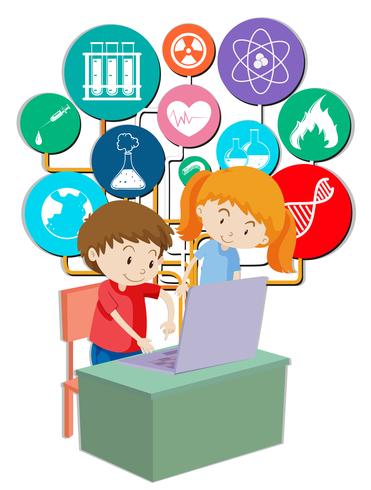 Boy and girl working on computer vector