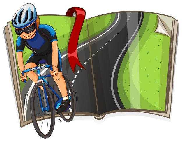 Book with cyclist riding on the road vector