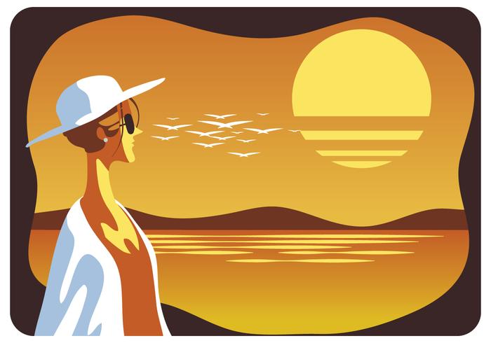 Mujer disfrutando de verano Sunset Vector