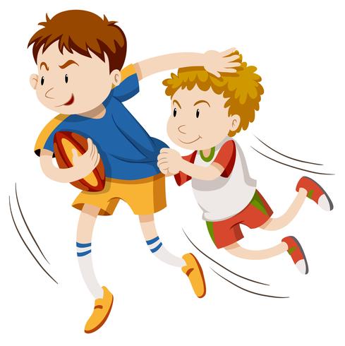 Two men playing rugby vector