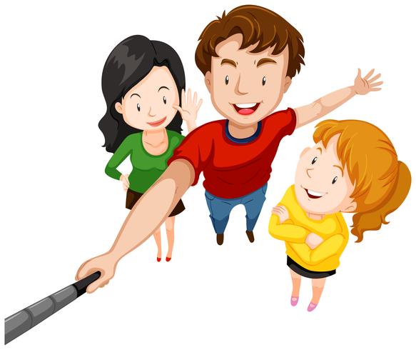 Group of people taking selfie with stick vector