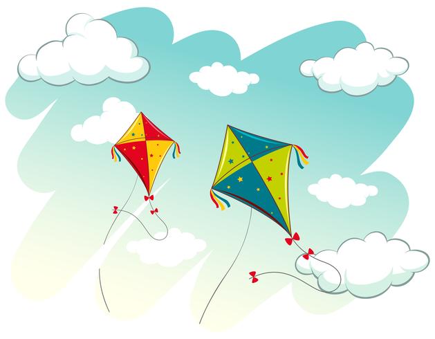 Scene with two kites in the sky vector