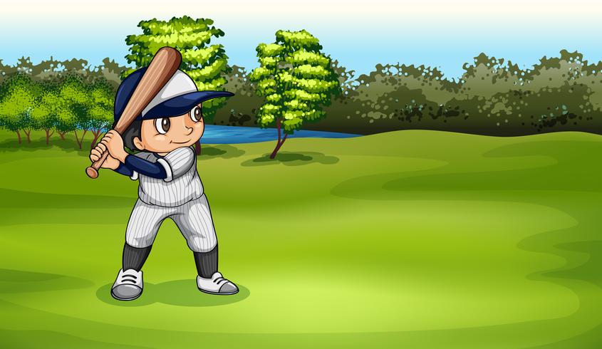 Un niño jugando beisbol vector