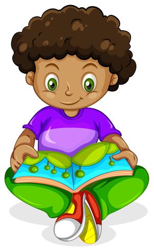 Un niño africano negro leyendo un libro vector