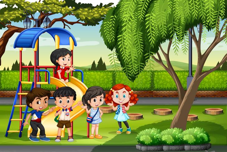 Children playing at the playground vector