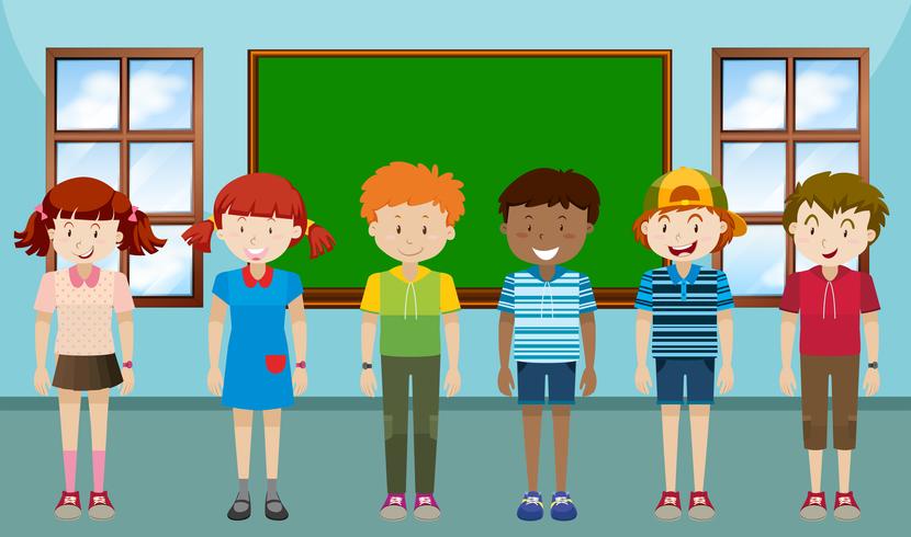 Children standing in classroom vector