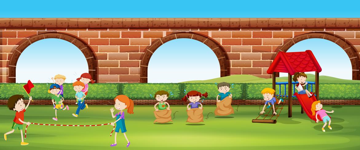 Children playing games in the park vector