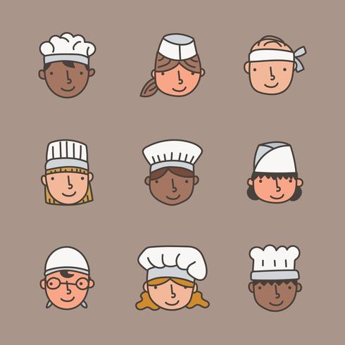 Doodled Chef Faces vector