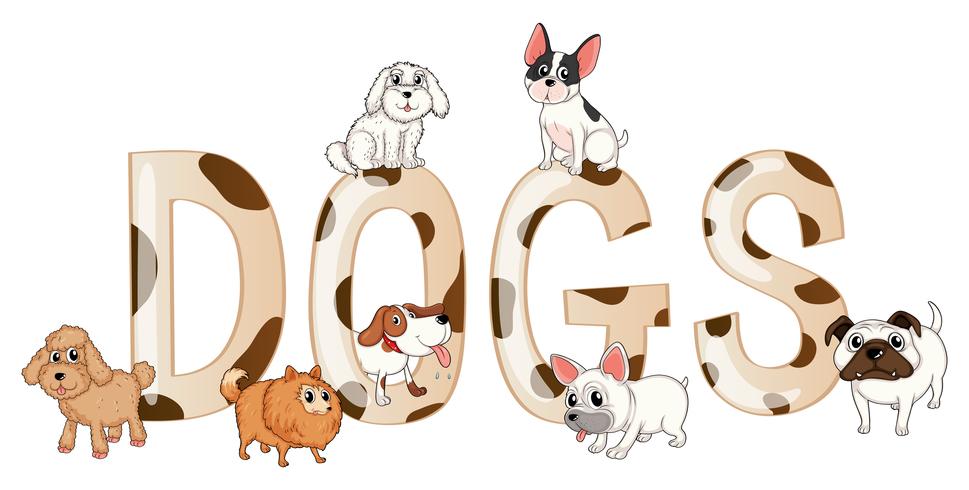 Diseño de palabras con perros lindos. vector