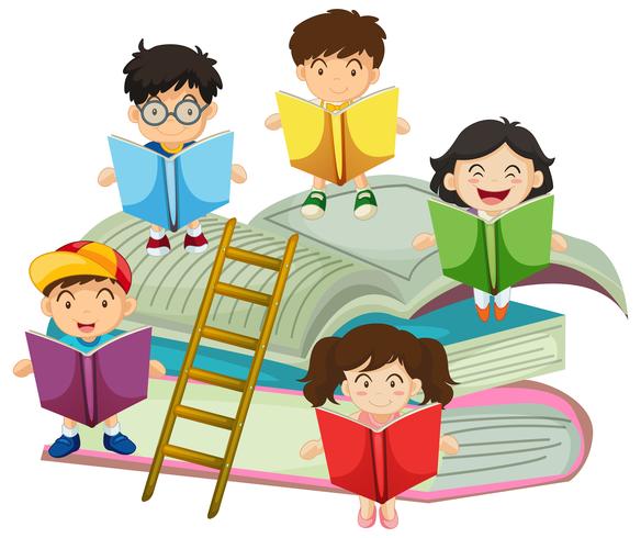 Many children reading books vector