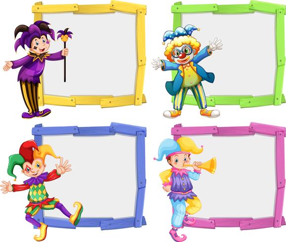 Wooden frame with clowns vector