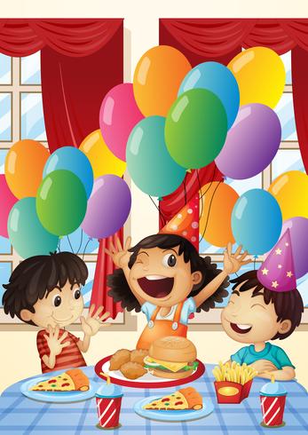 Niños teniendo fiesta en casa. vector